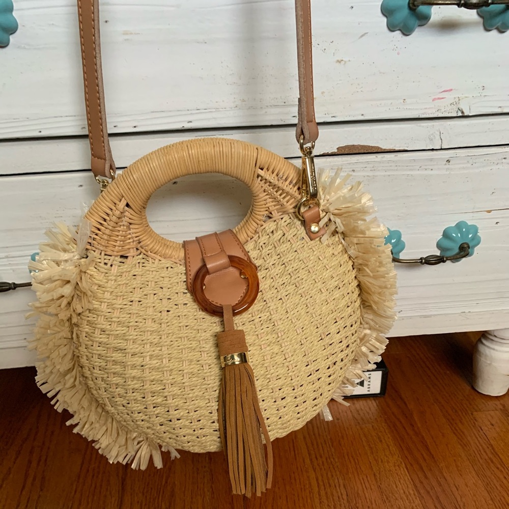 NWOT round Sam Edelman straw/rattan handbag